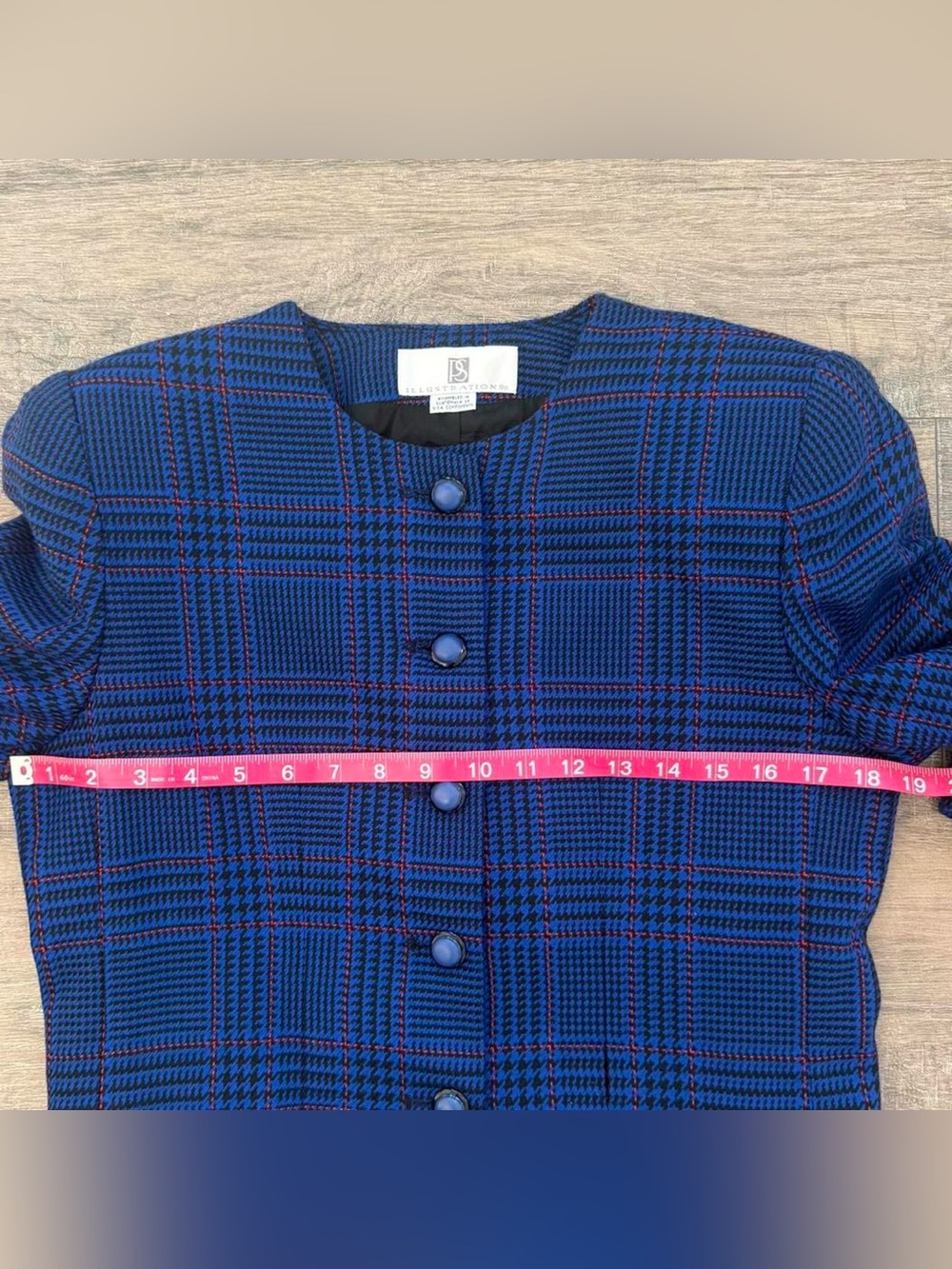 Cropped Blue Plaid Button-Front Jacket - Picture 2 of 8